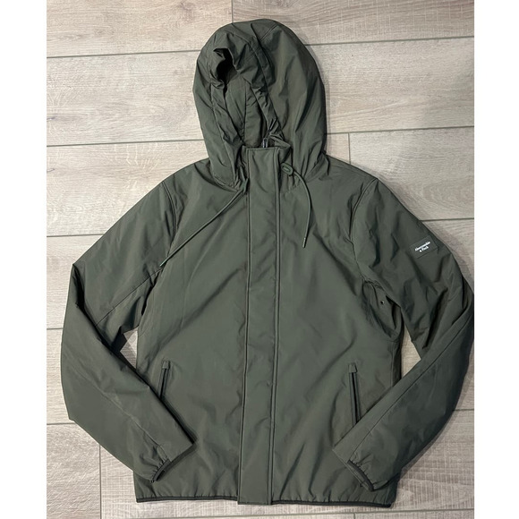 Abercrombie & Fitch Windbreaker Jacket Mens Olive Size S Hooded Full Zip Stretch - Picture 1 of 4